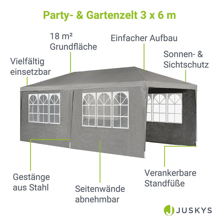 Tente de jardin tente de fête 3x6m avec parois latérales en gris foncé