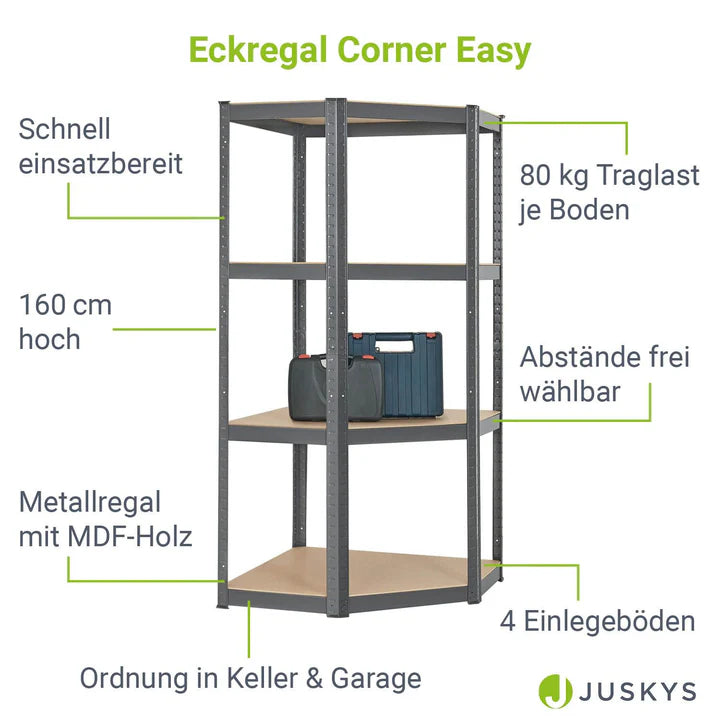 Mensola angolare portaoggetti Corner Easy 160 x 75 x 40-75 cm Grigio