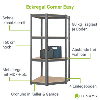 Mensola angolare portaoggetti Corner Easy 160 x 75 x 40-75 cm Grigio