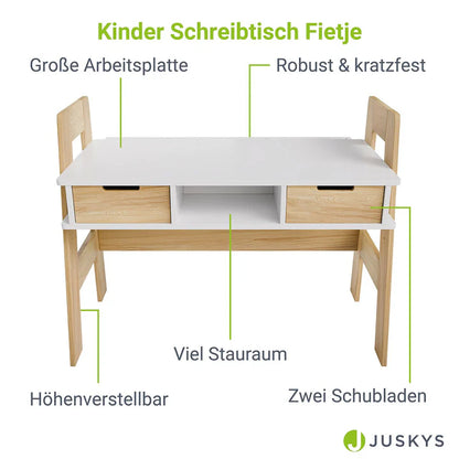 Kinder Schreibtisch Fietje Höhenverstellbar Weiss Natur