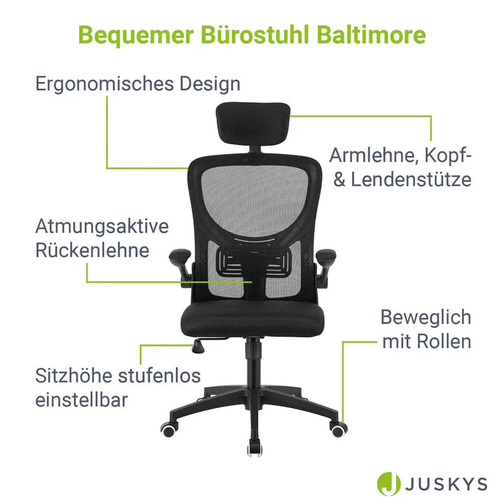 Bürostuhl Baltimore höhenverstellbar Schwarz - Palo24