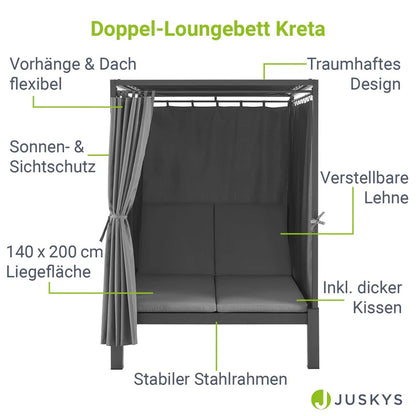 Transat double lounge bed Crète - transat avec toit en gris