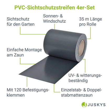 Pannello di recinzione con strisce di privacy in PVC color antracite, set da 4