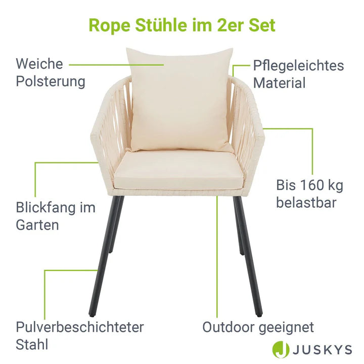2er-Set Rope Gartenstühle Inkl. Kissen Beige - Palo24