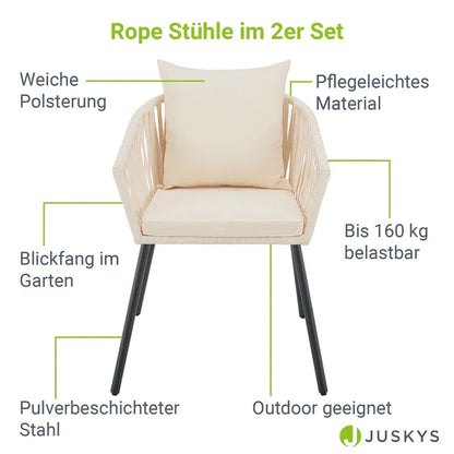 2er-Set Rope Gartenstühle Inkl. Kissen Beige - Palo24