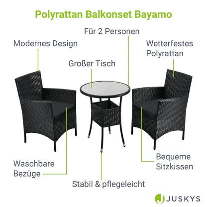 Set da balcone in polyrattan da 3 pezzi Bayamo nero/grigio