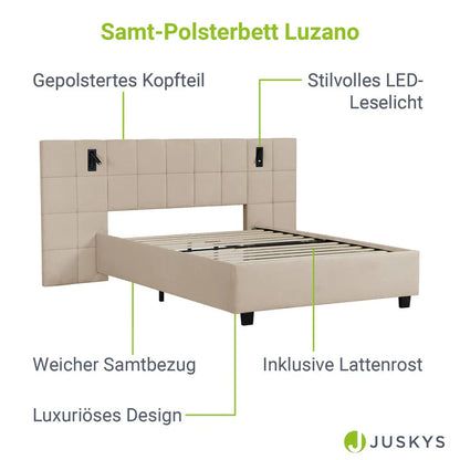Polsterbett 140x200 cm Luzano - LED Lattenrost & Kopfteil - Samt Beige - Palo24