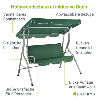Altalena Hollywood Cecina 3 posti con struttura in acciaio verniciato verde