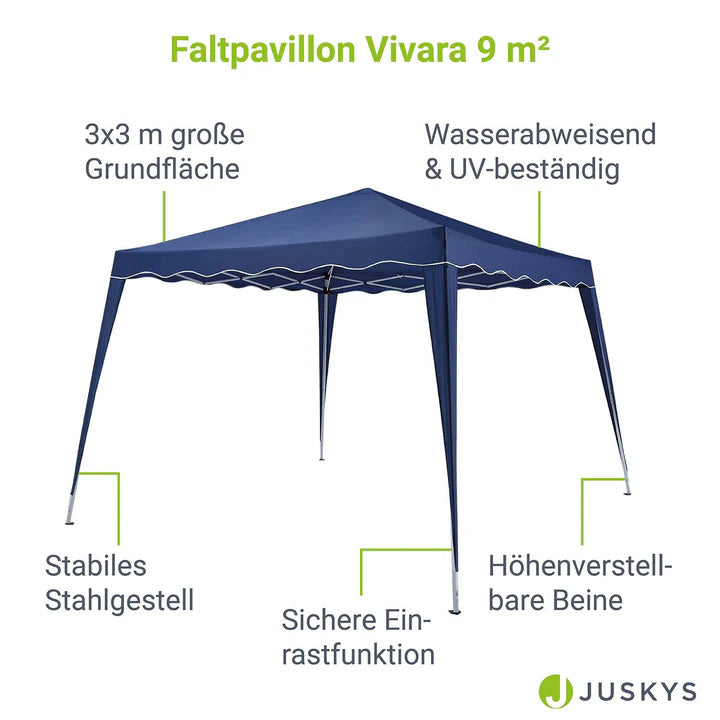Tonnelle pliante Vivara 3x3 m en bleu avec sac de transport