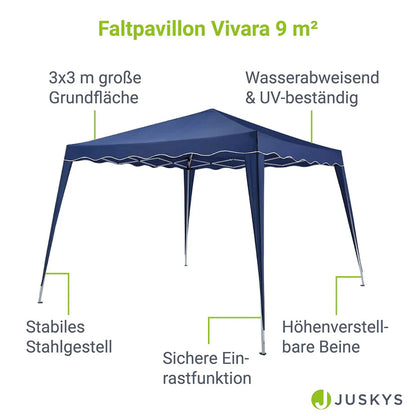 Tonnelle pliante Vivara 3x3 m en bleu avec sac de transport