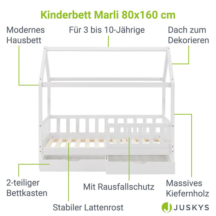 Letto per bambini Marli 80 x 160 cm con contenitore e rete a doghe bianco