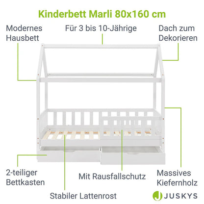 Letto per bambini Marli 80 x 160 cm con contenitore e rete a doghe bianco