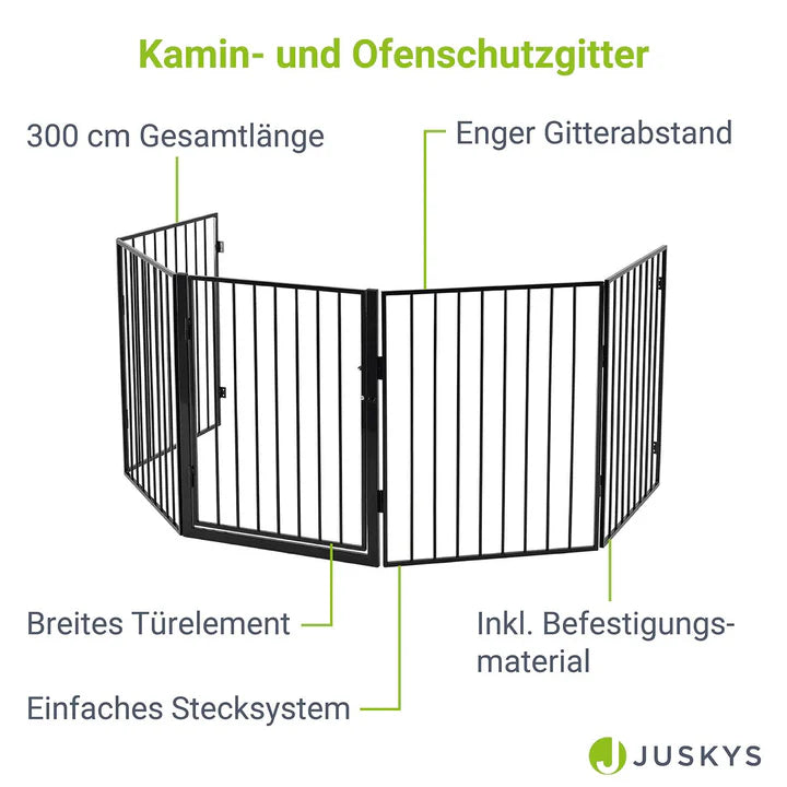 Metall Kaminschutzgitter 300 cm mit Tür und Befestigungsmaterial