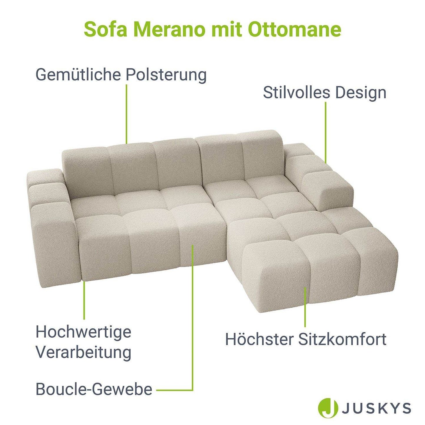 Sofa Merano Rechts - Boucle-Gewebe in Creme - Palo24