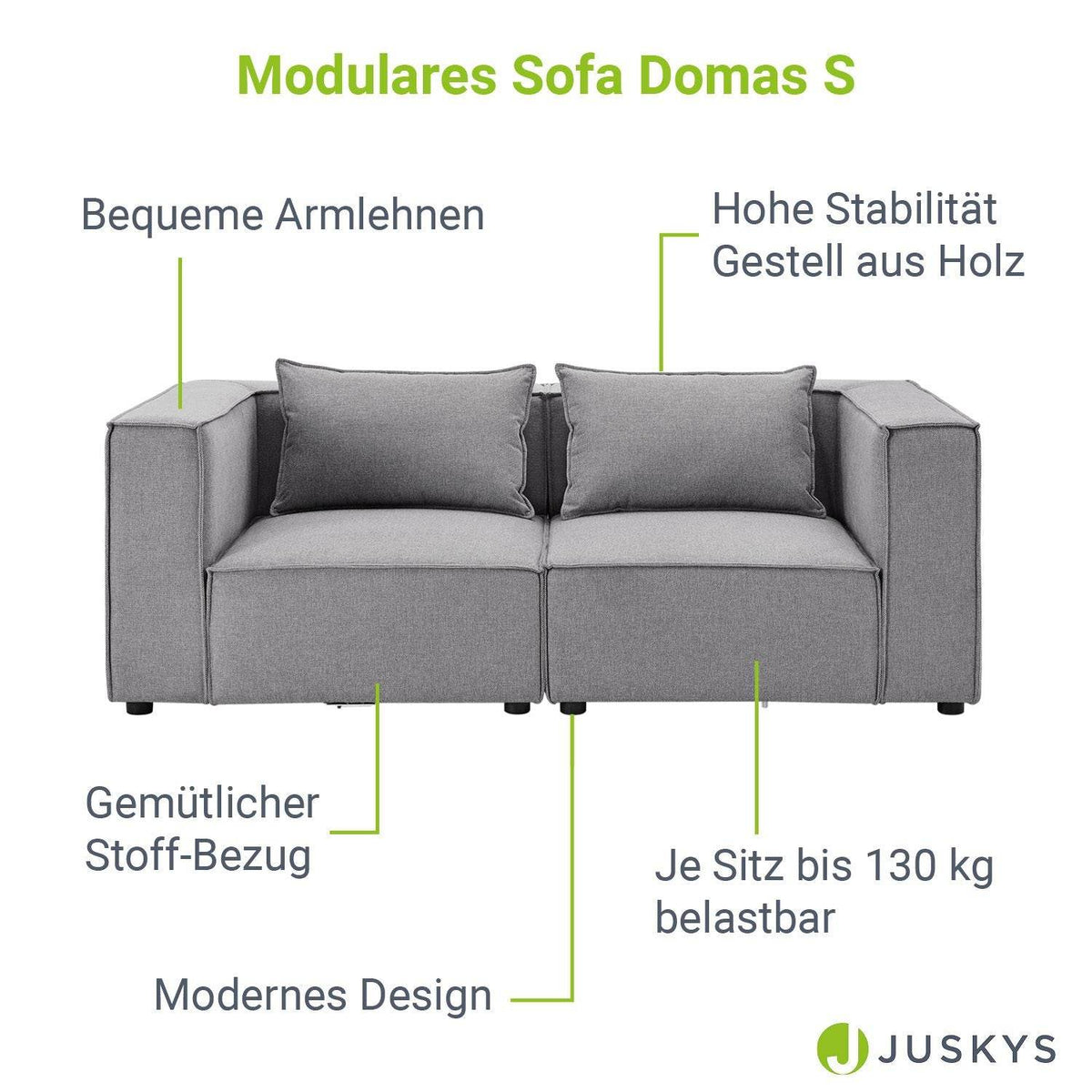 Modulares Sofa Domas S - 2 Sitzer Stoff Dunkelgrau - Palo24