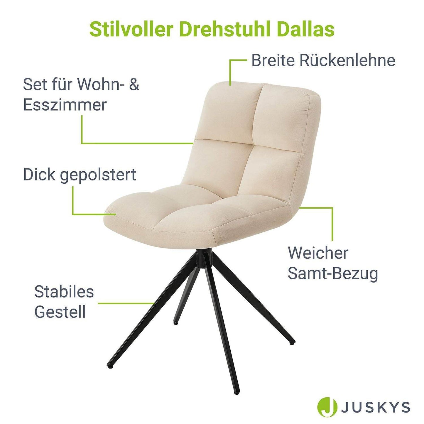 Drehstuhl Dallas 2er Set Samt Beige - Palo24