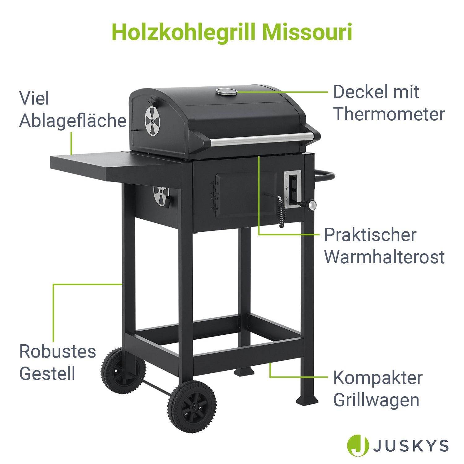 BBQ Holzkohlegrill Missouri mit Grillrost - Palo24