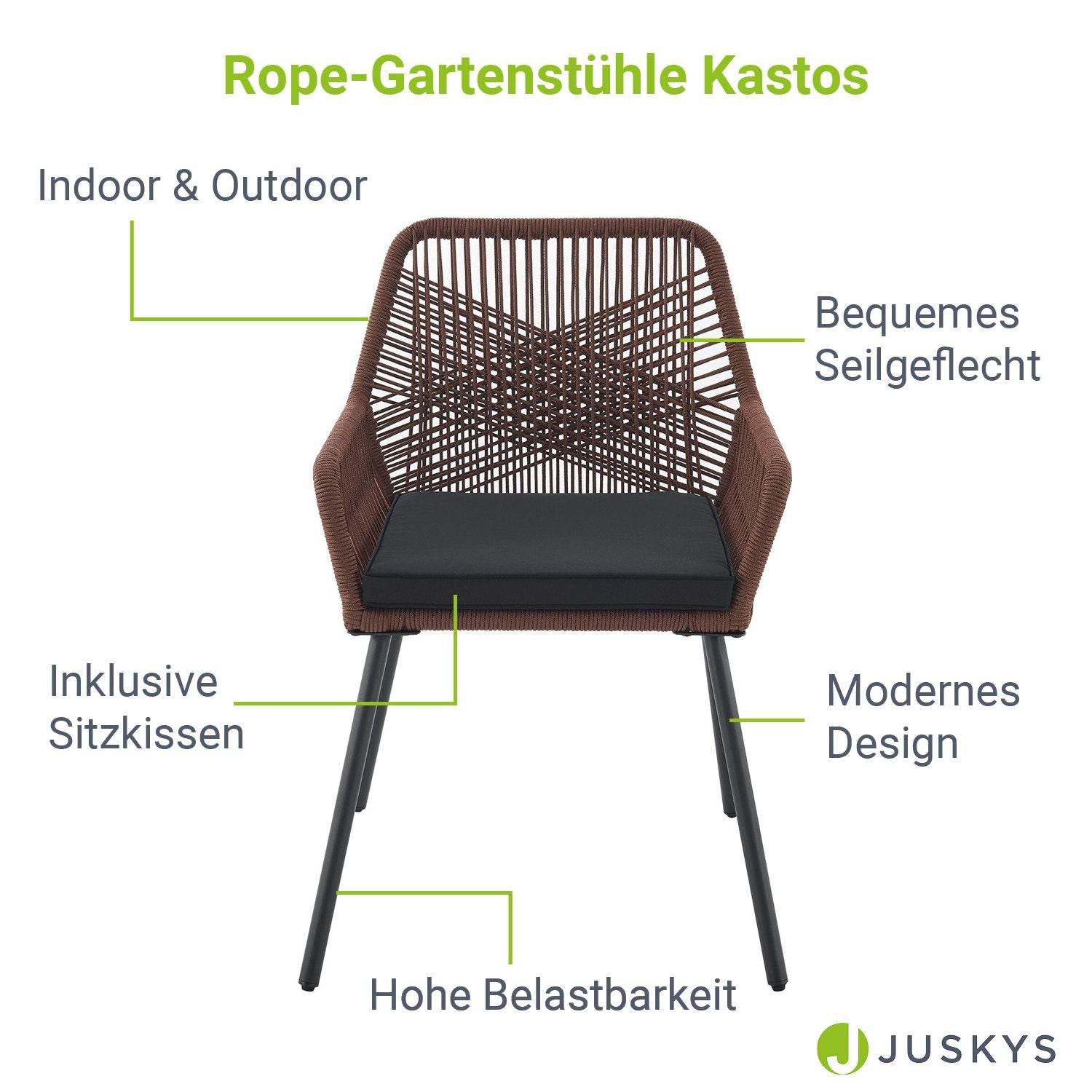 6er Set Gartenstühle Rope Kastos Dunkelbraun - Palo24