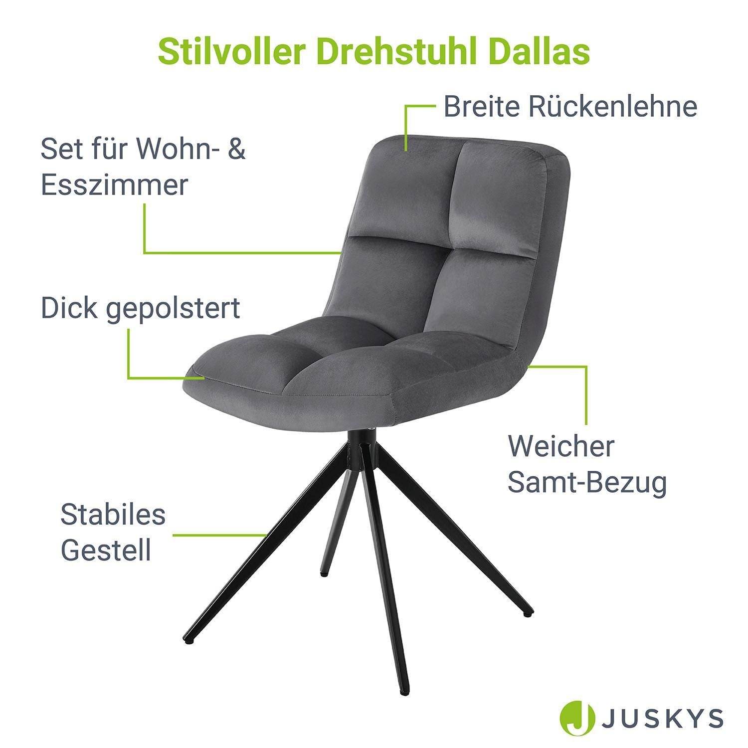 Drehstuhl Dallas 6er Set Samt Dunkelgrau - Palo24