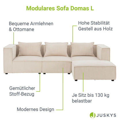 Modulares Sofa Domas L - 3 Sitzer Cord Beige - Palo24