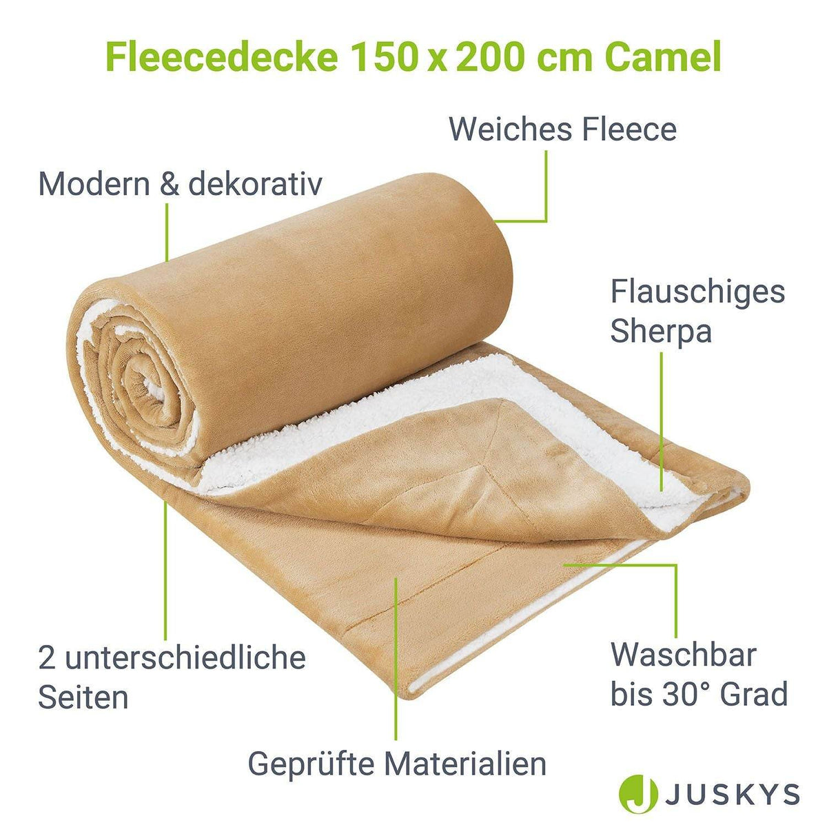 Fleecedecke 150x200 cm 2-Seitig Camel - Palo24