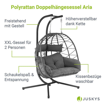 Polyrattan Doppel Hängesessel Aria mit Gestell - Grau - Palo24