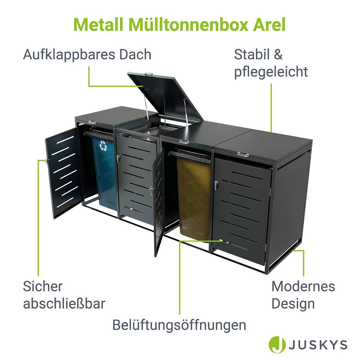 Metall Mülltonnenbox Arel 4er - Anthrazit - Palo24