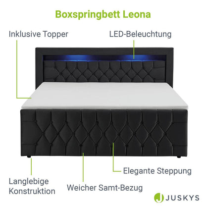 Boxspringbett Leona 140x200 cm - Schwarz - Palo24