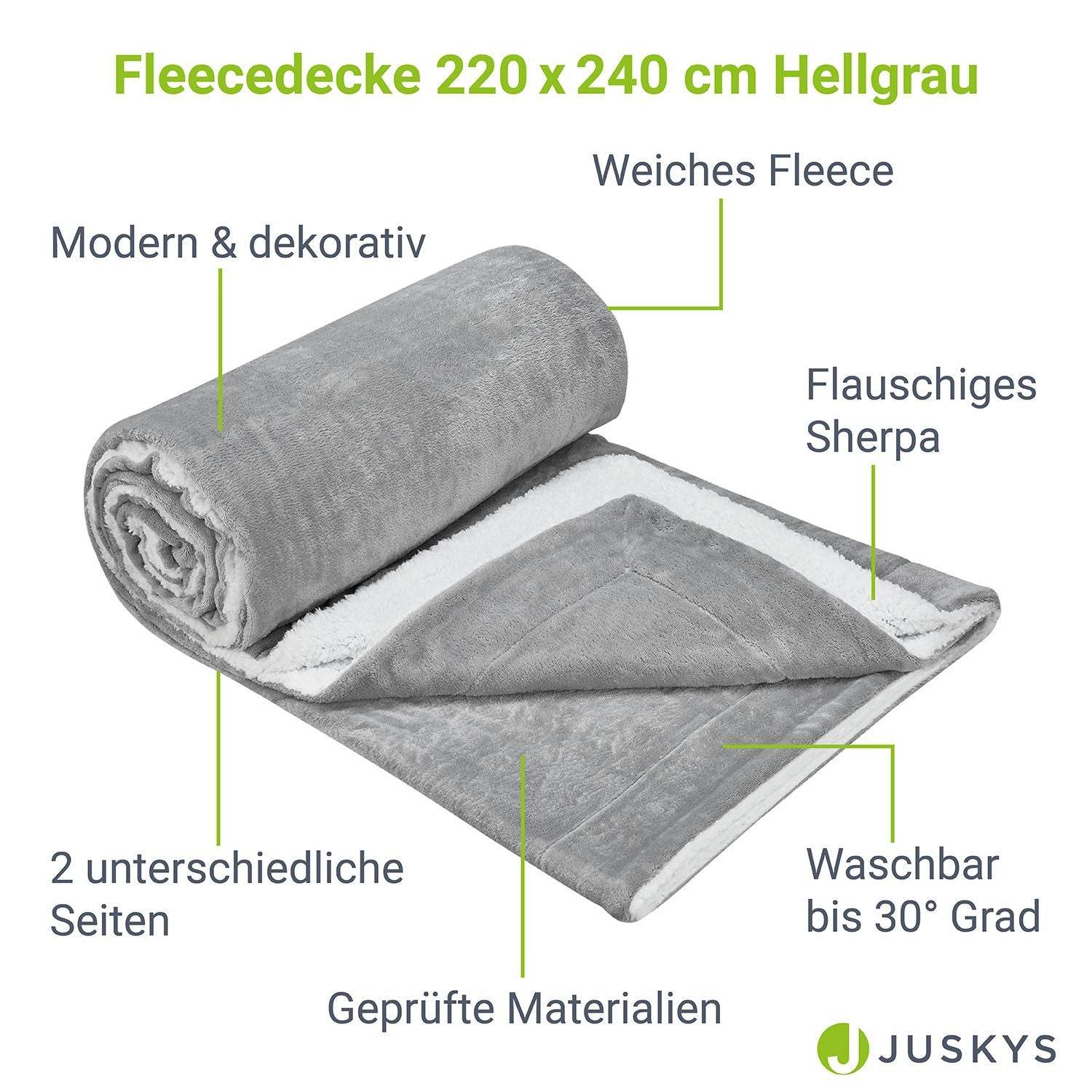 Fleecedecke 220x240 cm 2-Seitig Hellgrau - Palo24