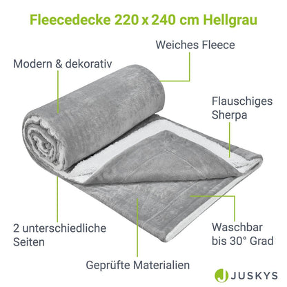 Fleecedecke 220x240 cm 2-Seitig Hellgrau - Palo24