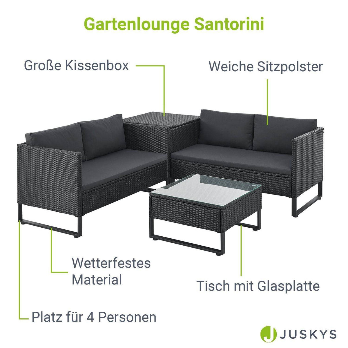 Modulare Polyrattan Lounge Santorini Schwarz - Palo24