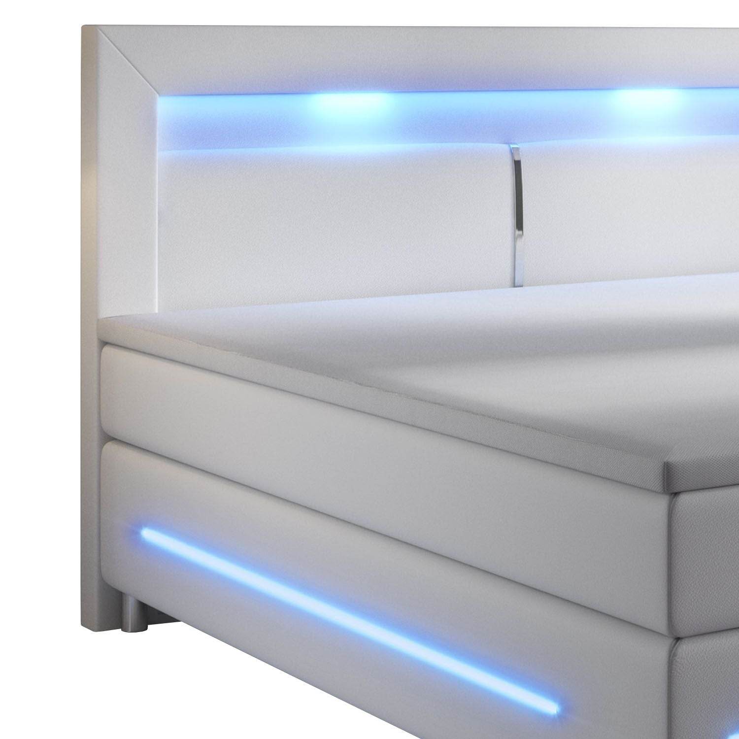 Boxspringbett Norfolk 200 x 200 cm weiss - LED-Streifen und Federkernmatratze - Palo24