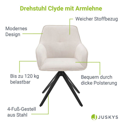 Esszimmerstuhl Drehstuhl Clyde mit Armlehne Cord Beige - Palo24