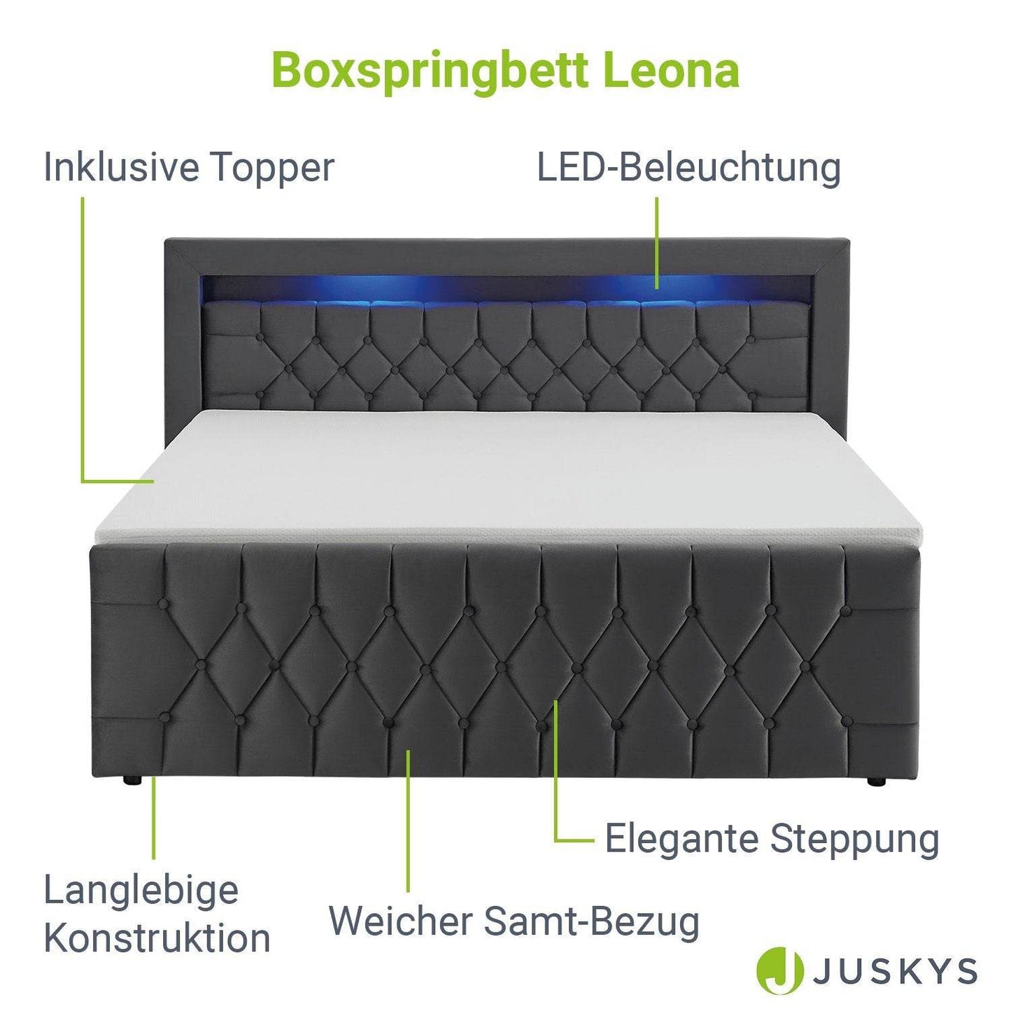 Boxspringbett Leona 140x200 cm - Grau - Palo24