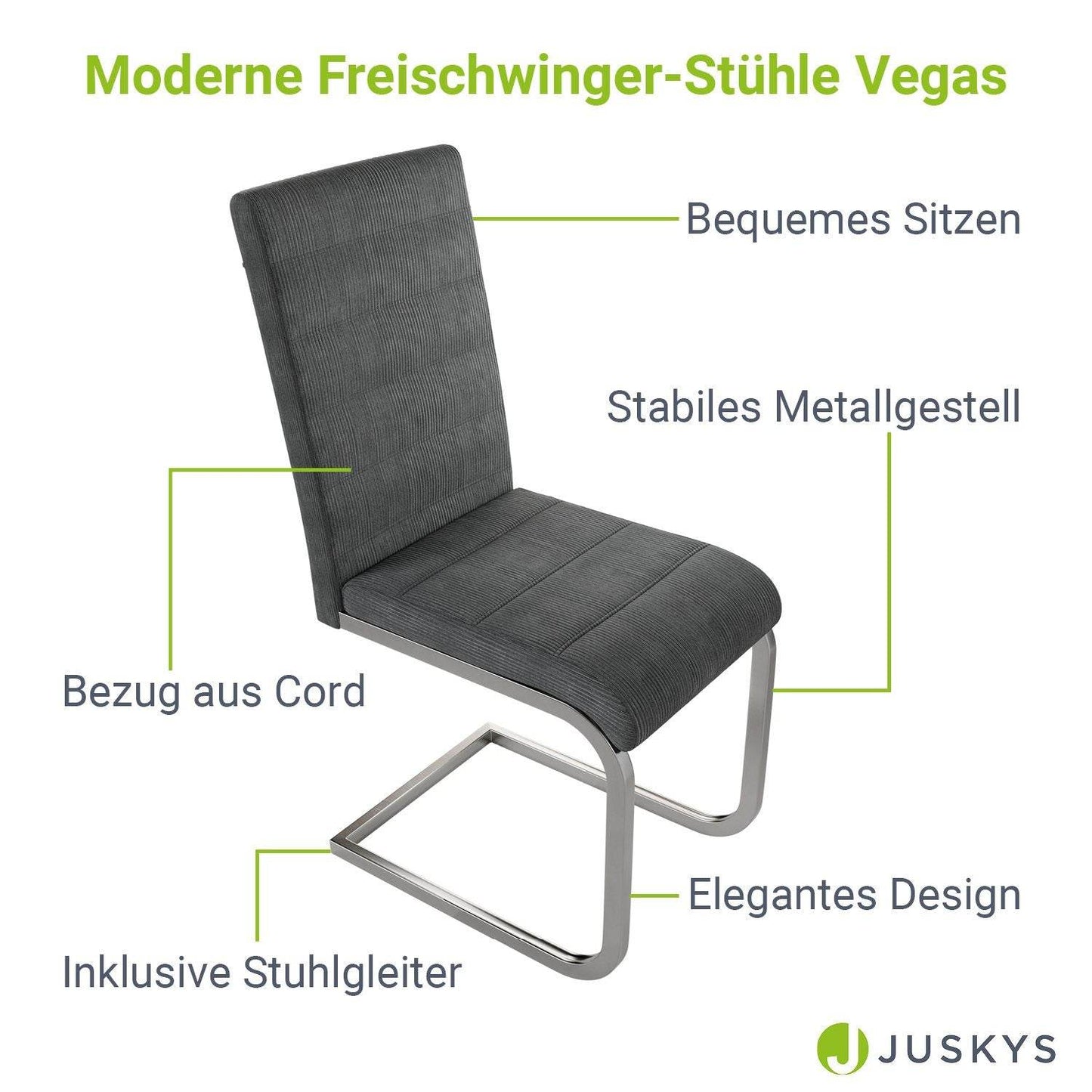 Freischwinger Stuhl Vegas 2er-Set Cord - Dunkelgrau - Palo24