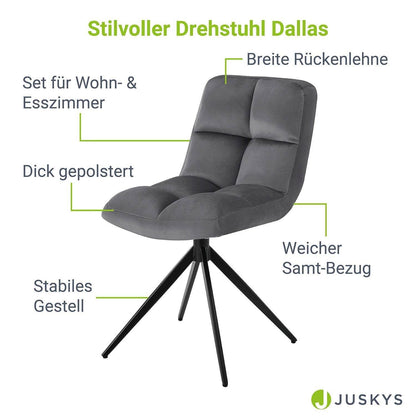 Drehstuhl Dallas 4er Set Samt Dunkelgrau - Palo24