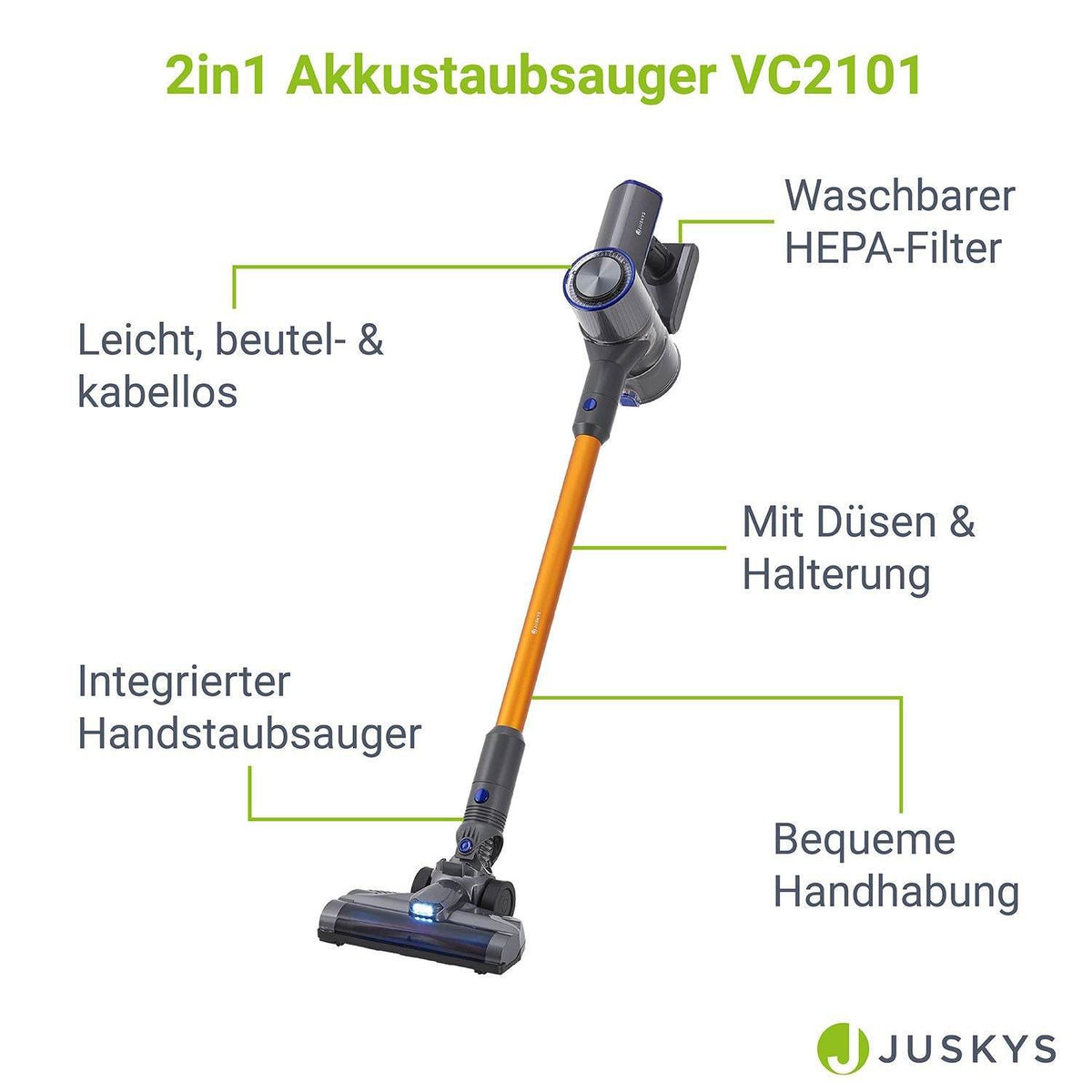 2-in-1-Akkustaubsauger VC2101 - Grau & Gold - Palo24