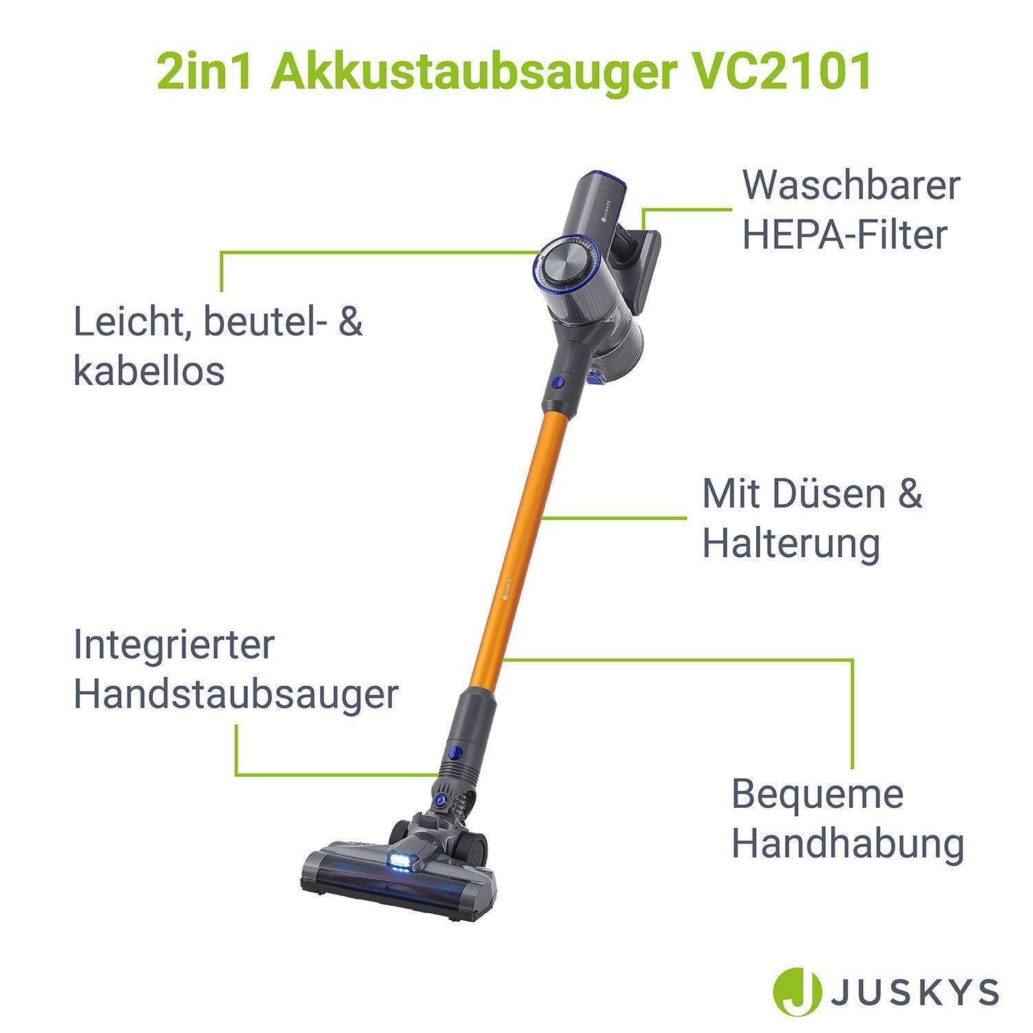 2-in-1-Akkustaubsauger VC2101 - Grau & Gold - Palo24