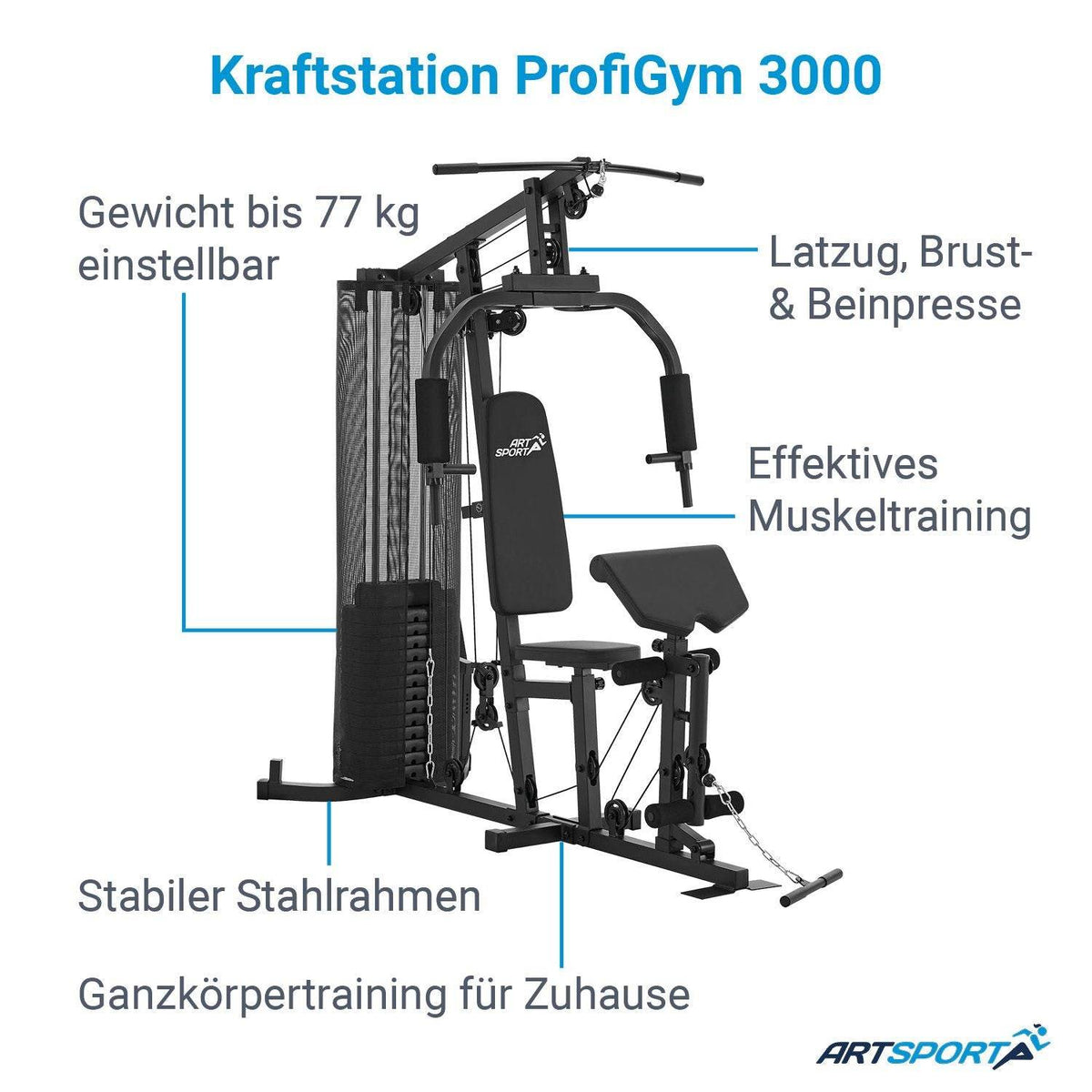 Kraftstation ProfiGym 3000 mit 14 Gewichte - Palo24