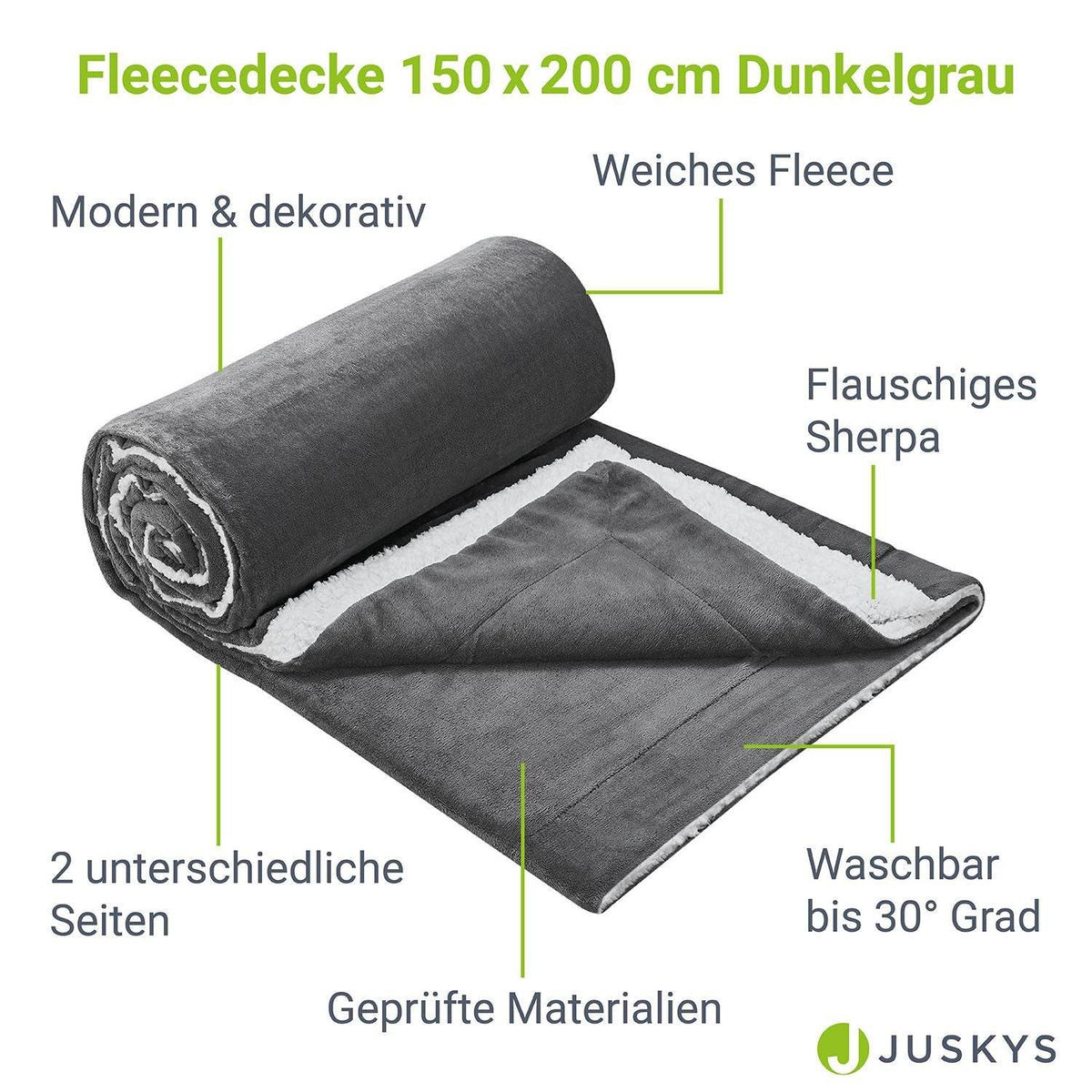 Fleecedecke 150x200 cm 2-Seitig Dunkelgrau - Palo24