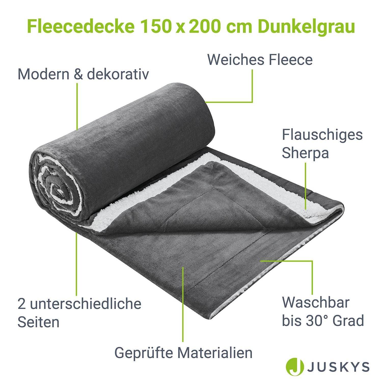 Fleecedecke 150x200 cm 2-Seitig Dunkelgrau - Palo24