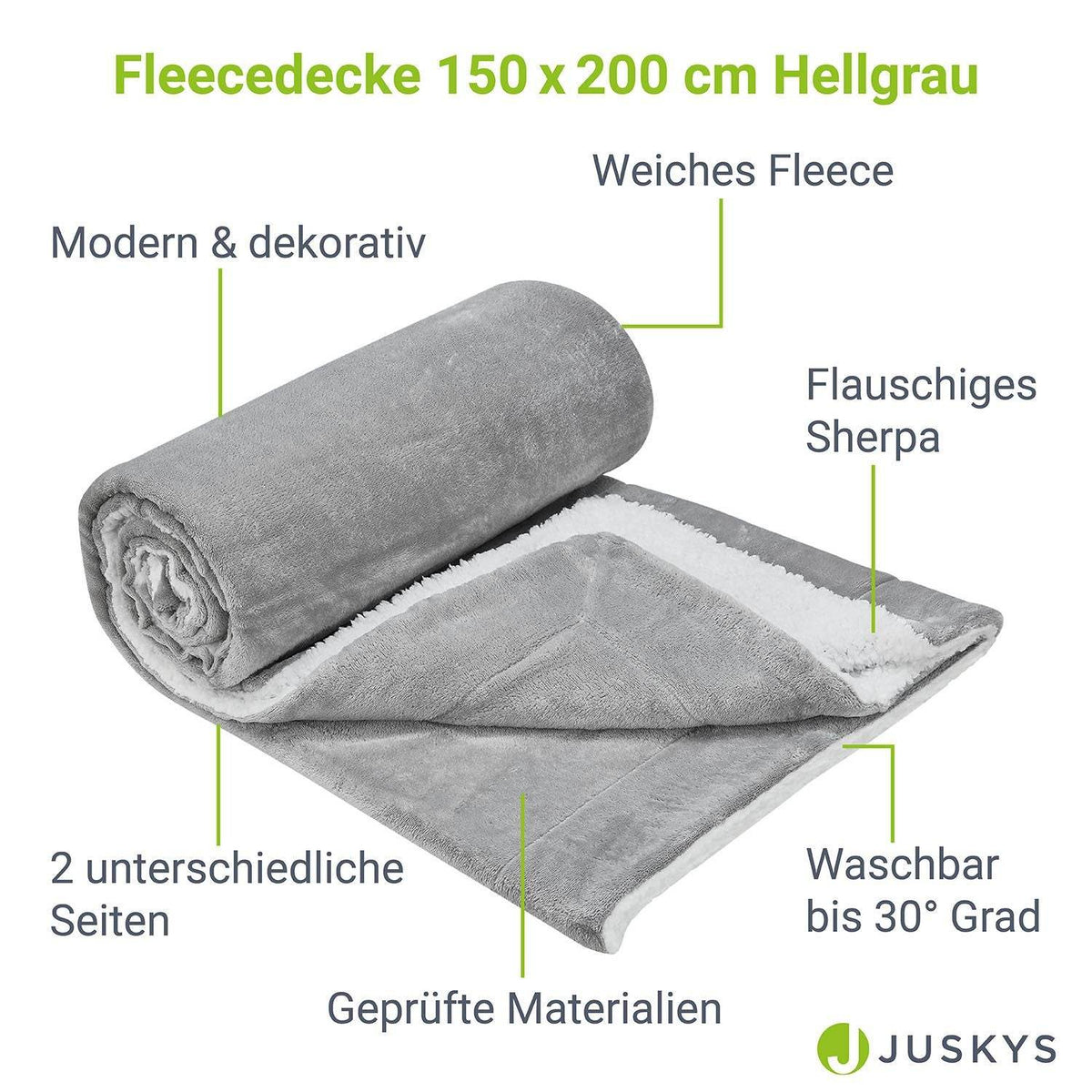Fleecedecke 150x200 cm 2-Seitig Hellgrau - Palo24