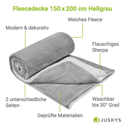 Fleecedecke 150x200 cm 2-Seitig Hellgrau - Palo24