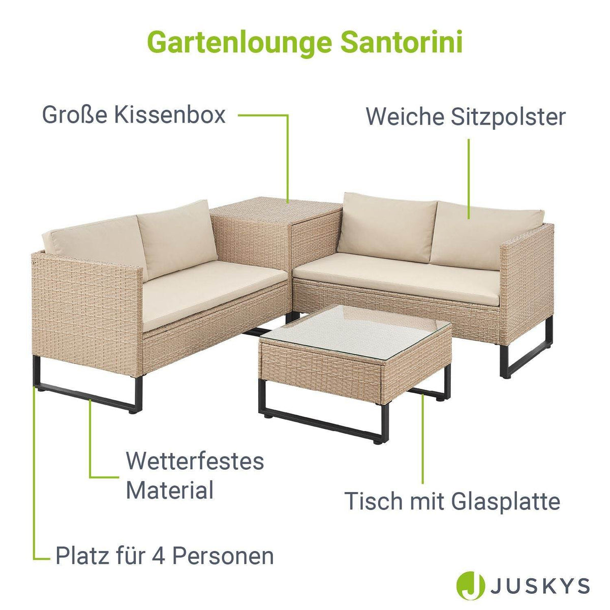 Modulare Polyrattan Lounge Santorini Creme Sitzecke Auflagenbox - Palo24