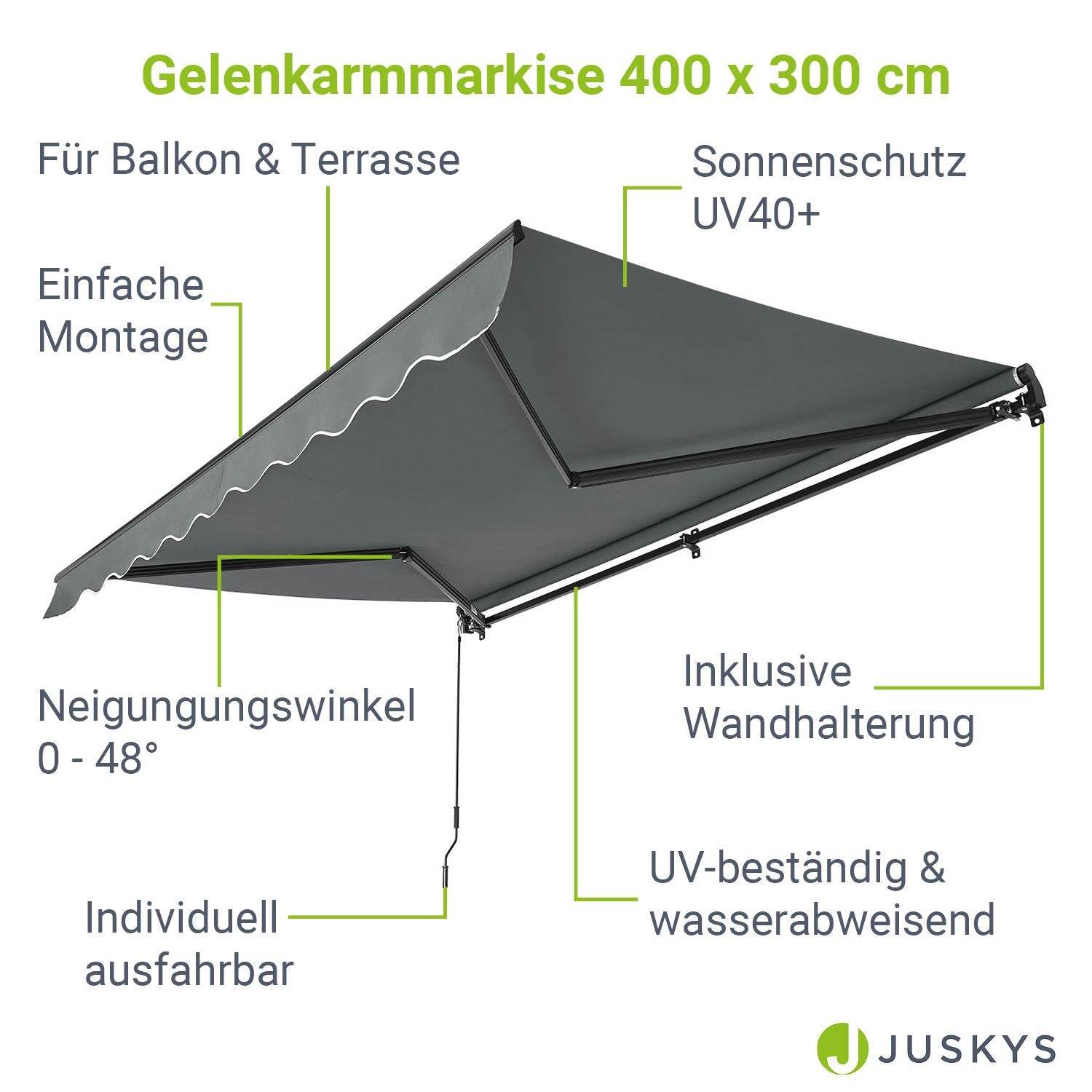 Gelenkarmmarkise 400 x 300 cm Grau - Palo24