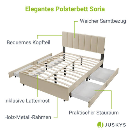 Polsterbett Soria mit Schubladen 140 x 200 Beige - Palo24