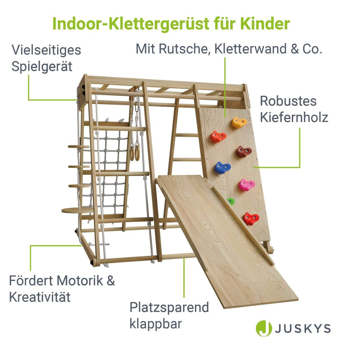 Maxi Klettergerüst für Kinder mit Rutsche - Natur - Palo24