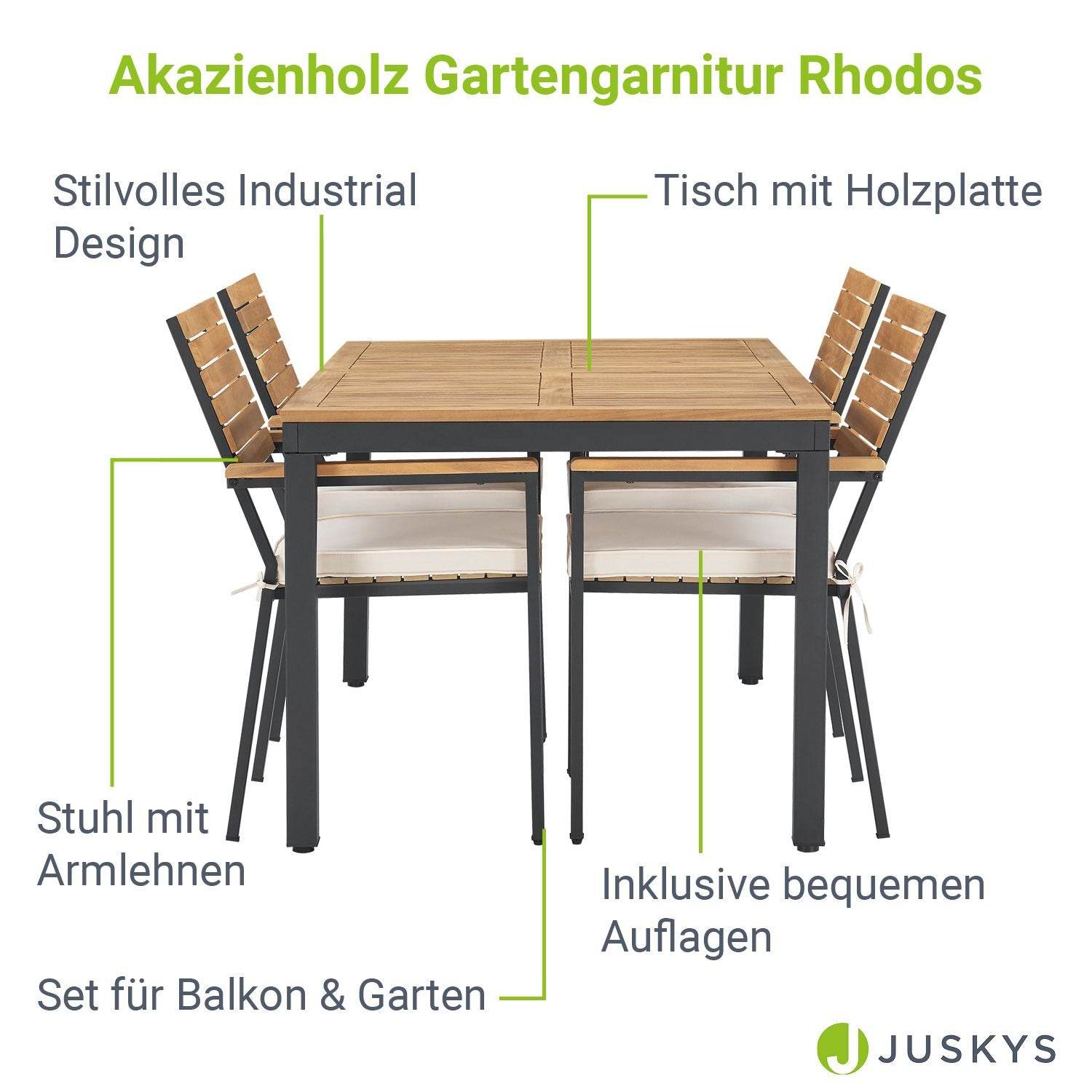5-teilig Akazienholz Gartengarnitur Rhodos mit Auflagen - Palo24