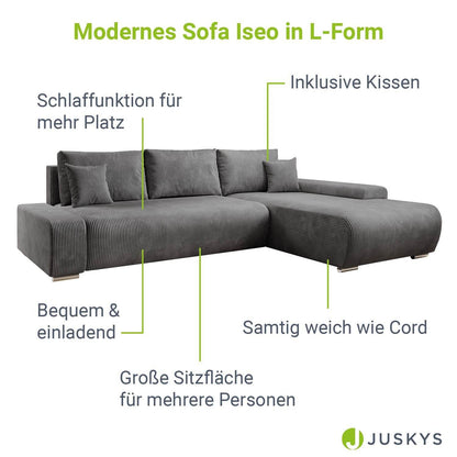 Sofa Iseo Rechts mit Schlaffunktion - Dunkelgrau - Palo24