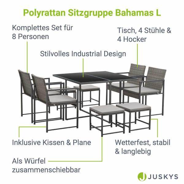 Polyrattan Sitzgruppe Bahamas L in Grau Industrial Design - Palo24
